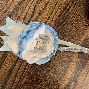 Handmade Blue, White and silver headband- size 6-12 months- worn once!